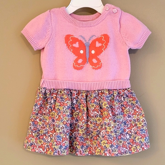 Pink sweater dress with floral cotton skirt - Picture 1 of 5